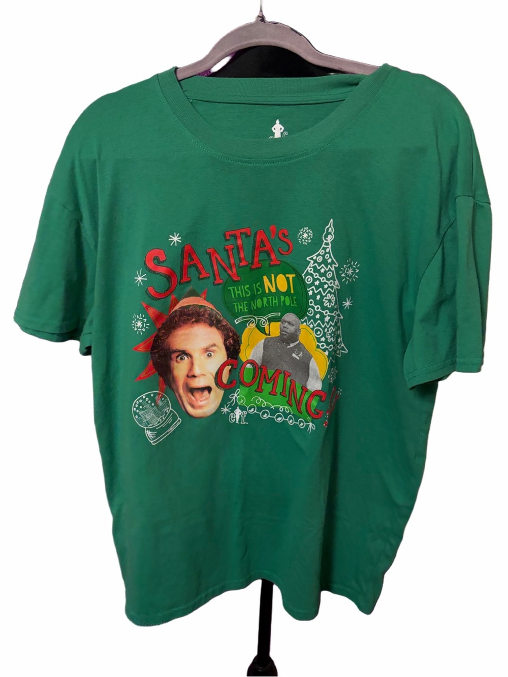 🆕💜 Elf Buddy Santa’s Coming Green Christmas Graphic Tee Large